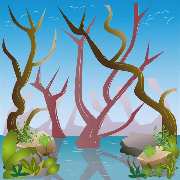 Sinking Forest Fondo Vector Ilustración — Vector de stock