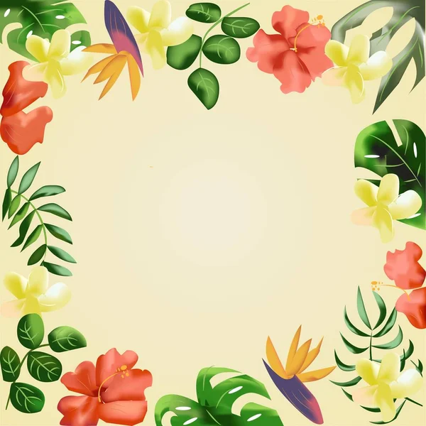 Tropische Blumen Border Vector Illustration — Stockvektor