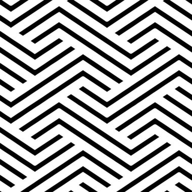 Tam Kusursuz Zigzag desenli kumaş baskı deseni. Siyah ve Beyaz Geometrik Vektör. Tekstil ve Ev Dekorasyonu.