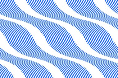 Dalga çizgileri vektörüyle tam kusursuz arkaplan. Dikey dalga çizgileri olan mavi doku. Moda ve dekor kumaş baskısı için dikey çizgiler tasarımı.