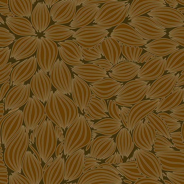 Full Seamless Floral Dress Pattern Brown Illustration Halftone Flower Leaf — стоковый вектор