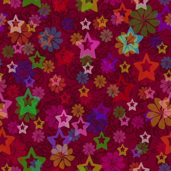 Full Seamless Flowers Stars Abstract Pattern Vector — Stockvektor