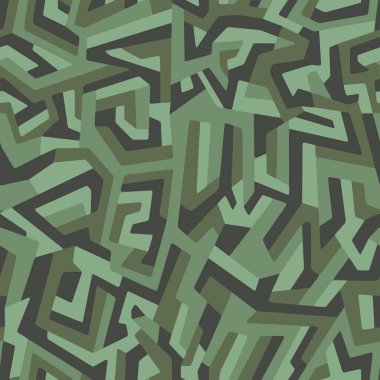 Kızlar, erkekler ve giysiler için kusursuz modern kamuflaj dokusu vektörü. Geometrik şekiller, tekstil ve kumaş baskısı için duvar kağıdı. Moda tarzı ordu geçmişi.