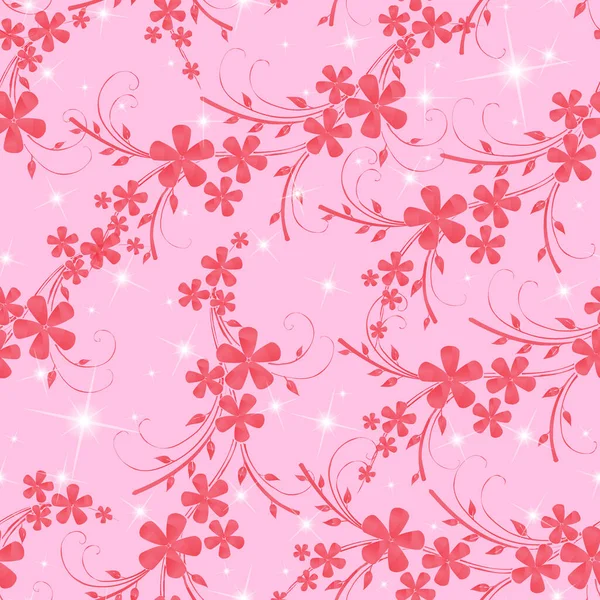 Full Seamless Red Clover Star Shines Pattern Pink Background Texture — Vettoriale Stock
