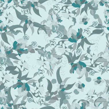 Kusursuz çiçek deseni. Kumaş desenli amber çiçeği çiçeği arkaplanı. Suluboya soyut ışık tasarımı, zarif yeşil çiçek yaprakları. Moda tekstil.