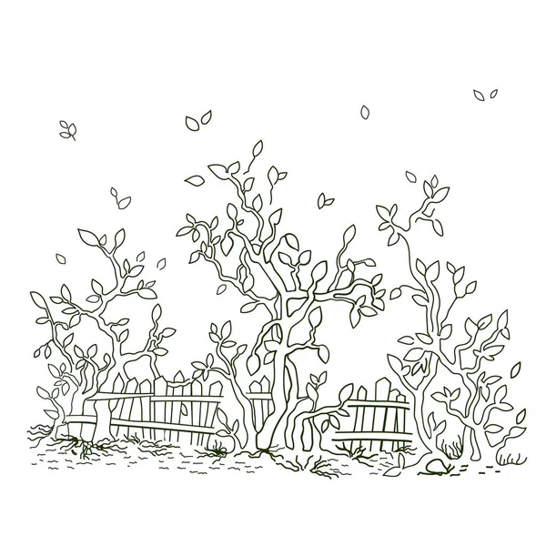 白い背景に木の連続線画. — ストックベクタ