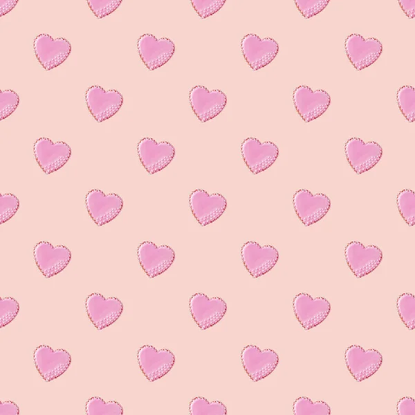粉红底色白色釉面装饰的心形饼干无缝环线图案 — 图库照片