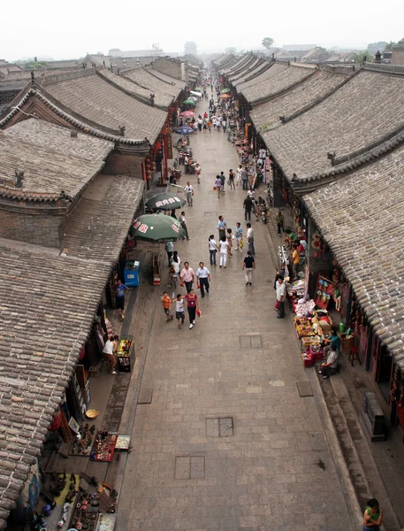 本观的老的街道，在平遥，中国 — 图库照片