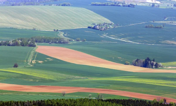 Belles parcelles colorées de terres rurales vues d'en haut — Photo