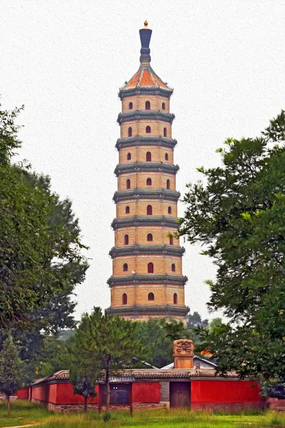 Китайская пагода живопись маслом стилизованное фото — стоковое фото