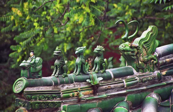 Pintura a óleo foto estilizada de figuras de Qilin e dragão adornam — Fotografia de Stock