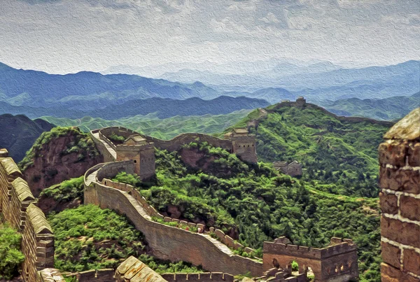 Olejomalba stylizované fotografie Velká čínská zeď Stock Snímky