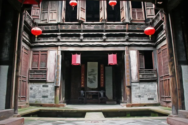 Fijn timmerwerk van een traditioneel Chinees huis in de oostelijke provincie anhui, — Stockfoto