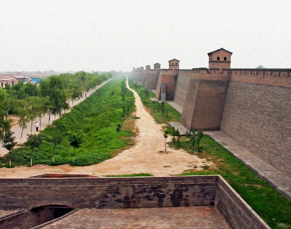 Oil painting stylized photo of Pingyao city walls, China — Stock Photo, Image