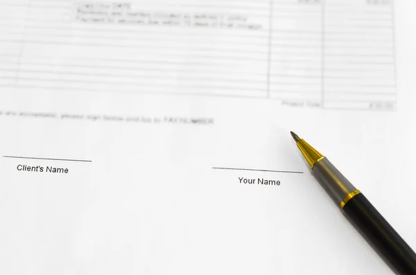 Document with signature and pen — Stock Photo, Image