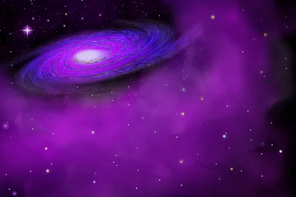 derin uzay birçok yıldız galaksi mor bulutlar ve parlak çekirdek