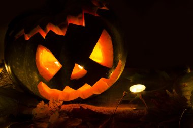 Cadılar Bayramı Balkabağı mumlar tatil arka plan