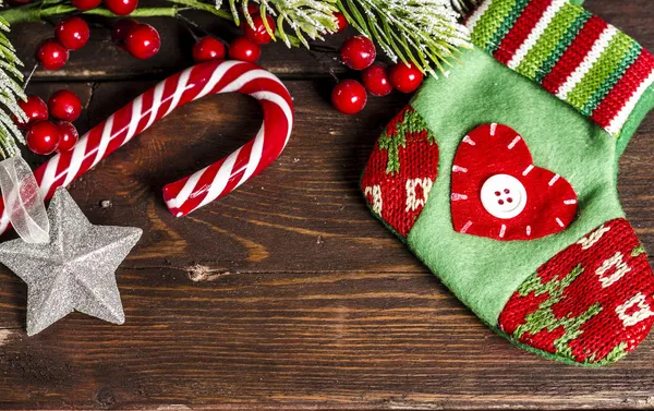 Jul dekoration på träbord — Stockfoto