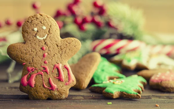 Gingerbread man jul coockies och dekoration Stockfoto
