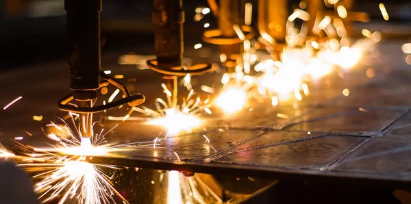 CNC LPG cutting with sparks close up — Stock Photo, Image