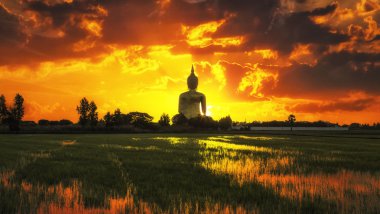 sunrise üzerinde büyük altın buddha