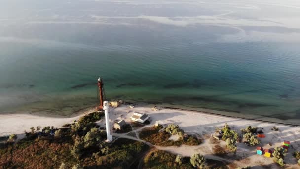 Island Island Ukraine Jarilgach Lake Island Lighthouse Sea Ukraine Lighthouse — Stock Video