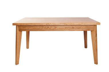 Beyaz arkaplanda el yapımı ahşap masa.