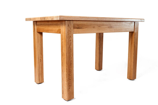 Handmade wooden table on a white background with all the details
