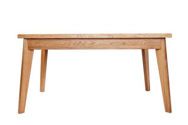 Handmade wooden table on a white background with all the details