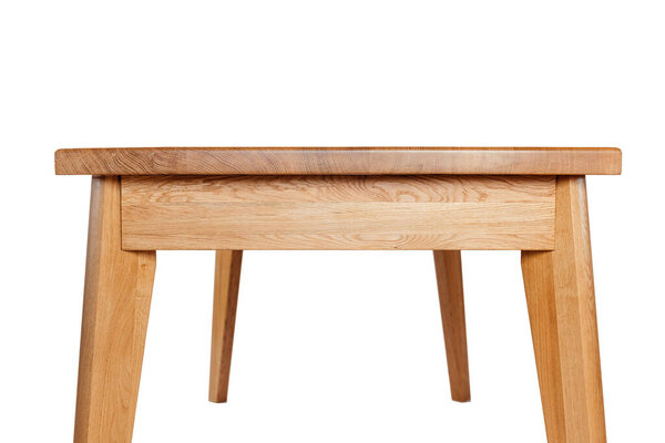 Handmade wooden table on a white background with all the details