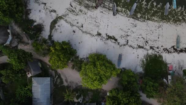 Aliran Air Keluar Laut Perahu Berdiri Darat Zanzibar Perahu Kayu — Stok Video