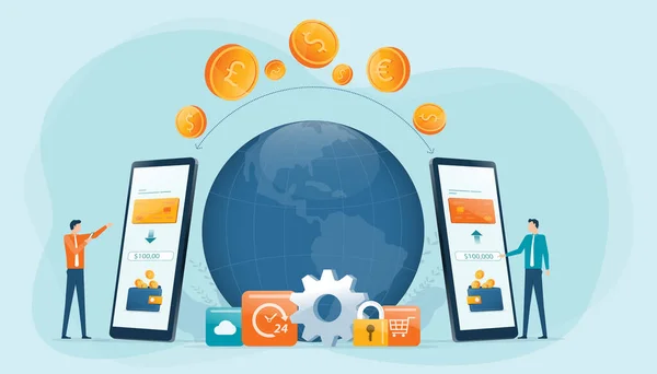 Business Money Transfer Online Digital Banking Technology Concept Flat Vector — Stock Vector