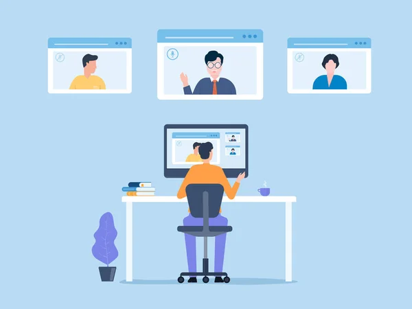 Plana Vector Negocios Personas Línea Videoconferencia Web Para Reuniones Con — Archivo Imágenes Vectoriales