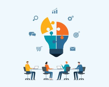 Düz vektör grubu iş toplantısı beyin fırtınası konsepti üzerinde çalışıyor