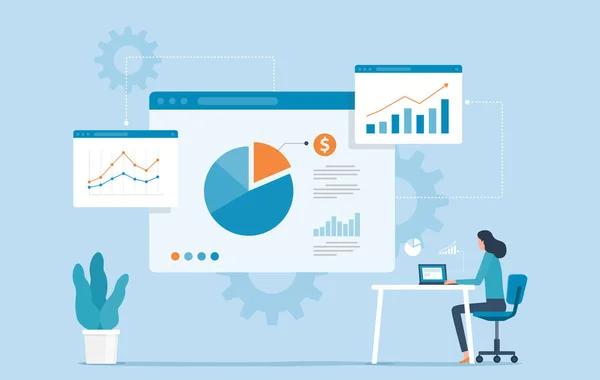 Pessoas Negócios Planos Trabalhando Relatório Dados Análise Monitoramento Gráfico Investimento — Vetor de Stock