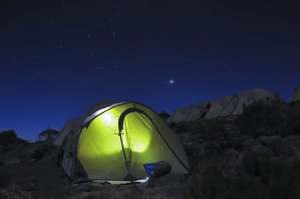 Horombo camp under the stars Kilimanjaro — Stock Photo, Image