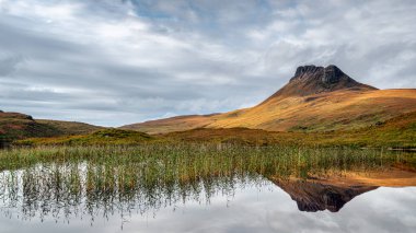 Reflections of Stac Pollaidh in Loch Lurgainn, Assynt, Sutherland in the Scottish Highlands