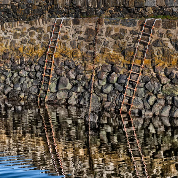 Chains Ladders Reflections Old Fishing Harbour Moray Coast Scotland — 스톡 사진