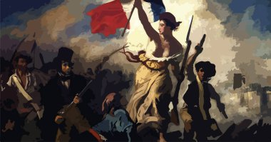 Delacroix _ La Libert rehberi le peuple. La Fte de la Bastille. Fransa. Resim.