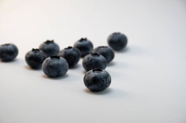 Beyaz arka planda dizilmiş yaban mersini.