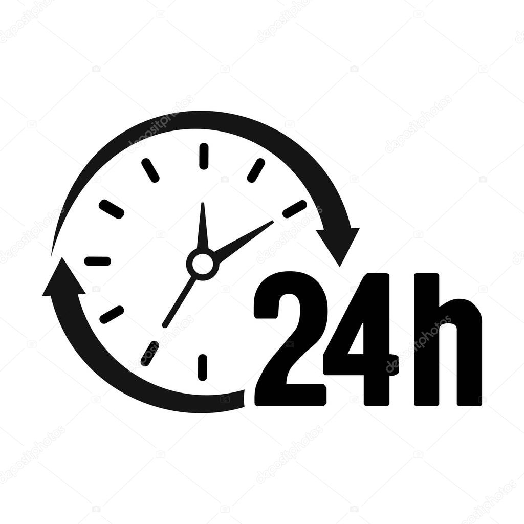 24 hour icon. Round the clock vector icon. Light bulb and cog Modern sign, linear pictogram, outline symbol, simple thin line icon.