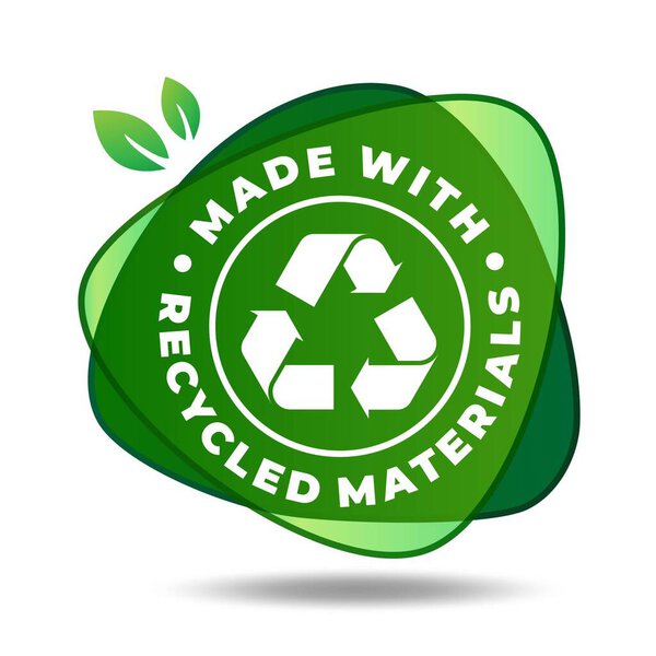 Made With Recycled Materials Label. Recycling icon. Recyclable plastic bag or biodegradable, eco-friendly and bio-recyclable. 
