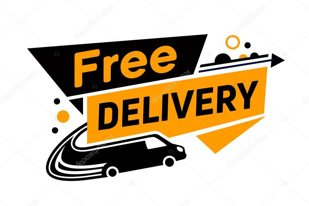 Free Delivery banner. Flat vector truck icon for apps and websites. Speech bubble with Free Delivery.