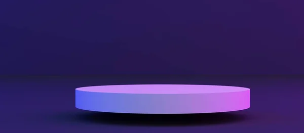 Wit Podium Donkerblauwe Achtergrond Met Neon Licht Verpest Het Ontwerp — Stockfoto