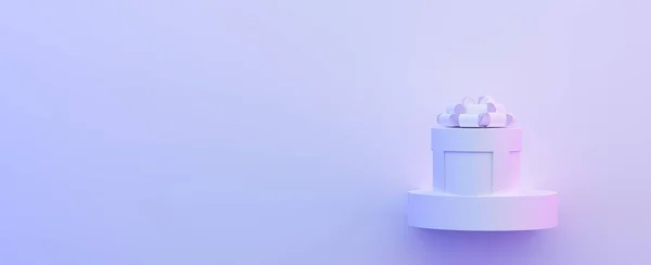 3D görüntüleme. Beyaz arka planda beyaz hediye kutusu. Alışveriş ve satış afişi