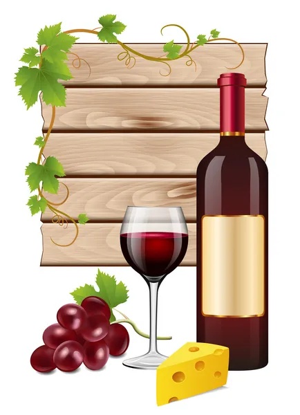 Uvas de vinificación y queso — Vector de stock