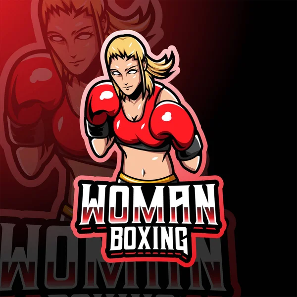 Mulher Boxe Esport Mascote Logotipo — Vetor de Stock