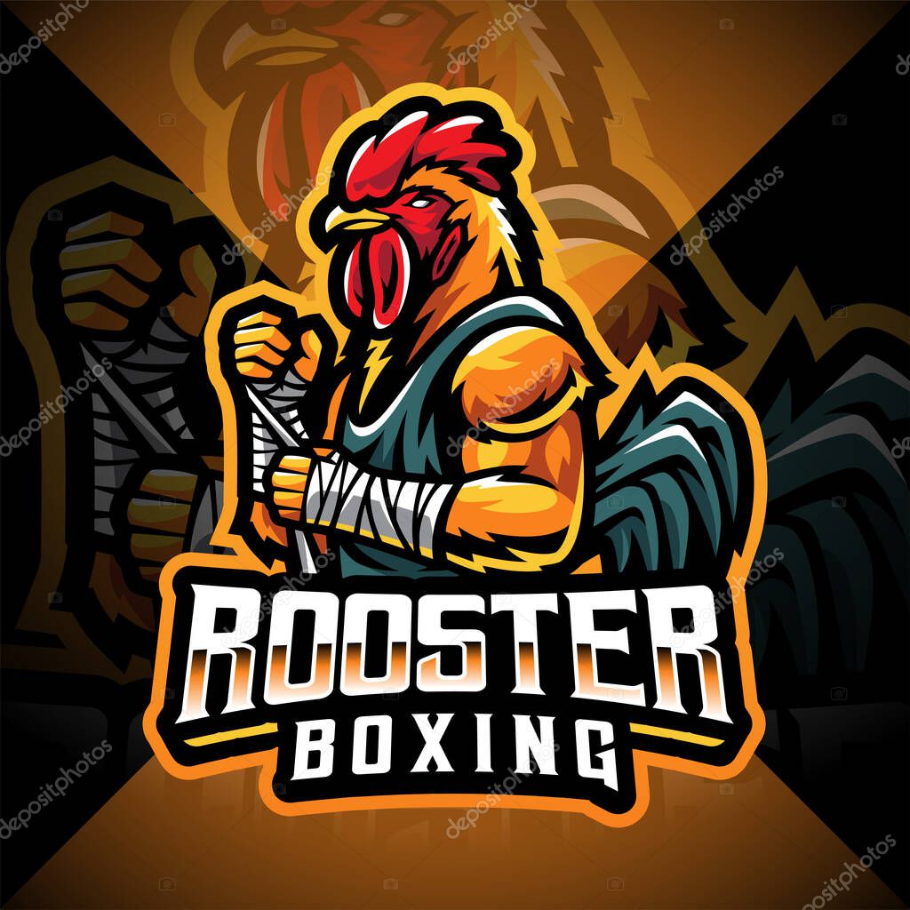 Rooster boxing esport mascot logo design