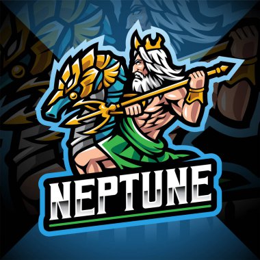 Neptün tanrısı esport maskot logosu tasarımı