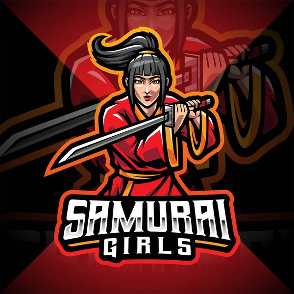 Samurai Mädchen Esport Maskottchen Logo Design — Stockvektor